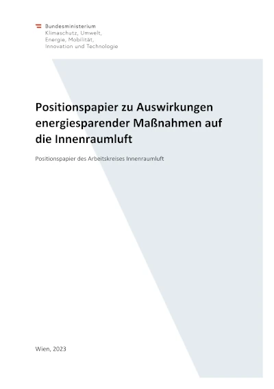 Deckblatt Positionspapier Energiesparende Maßnahmen