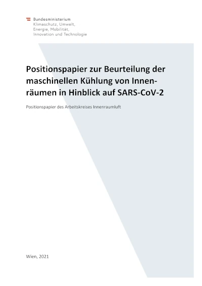 Deckblatt Positionspapier Maschinelle Kühlung SARS-CoV-2
